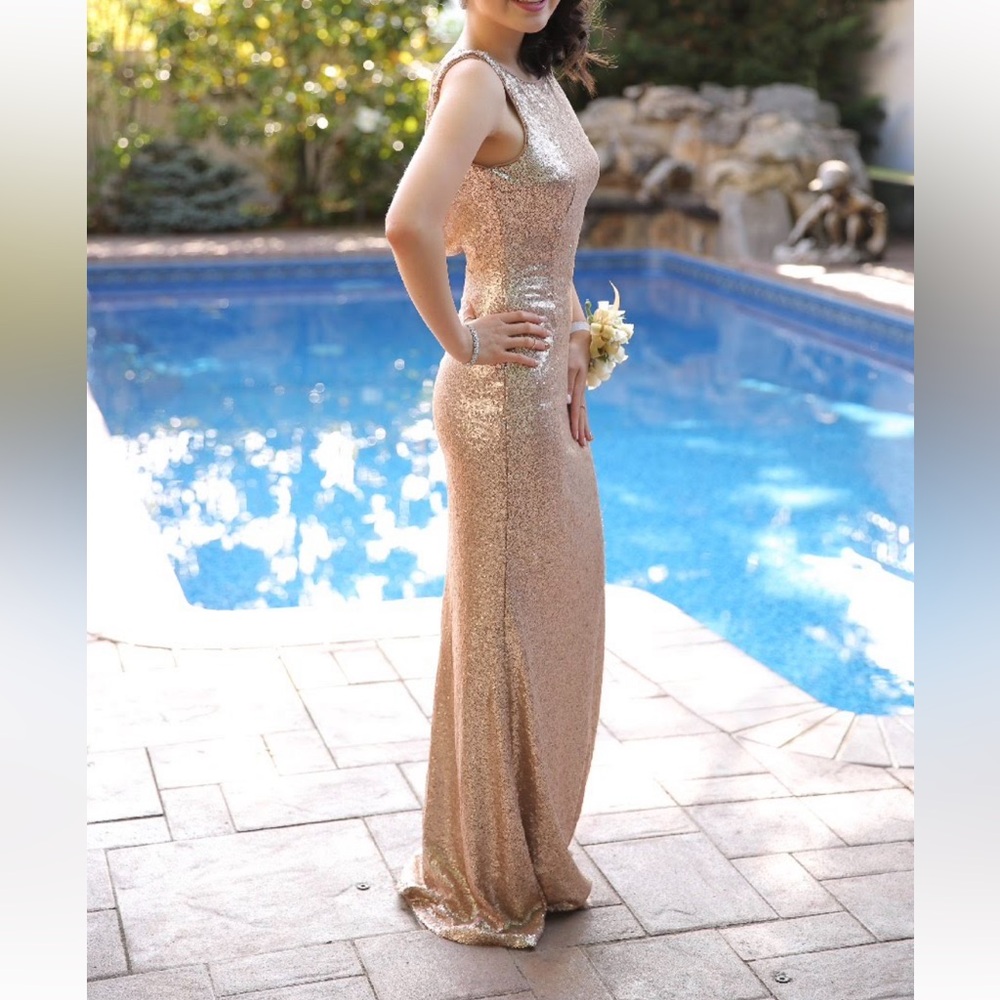 Lulu's Gold Sequin Backless Dress
